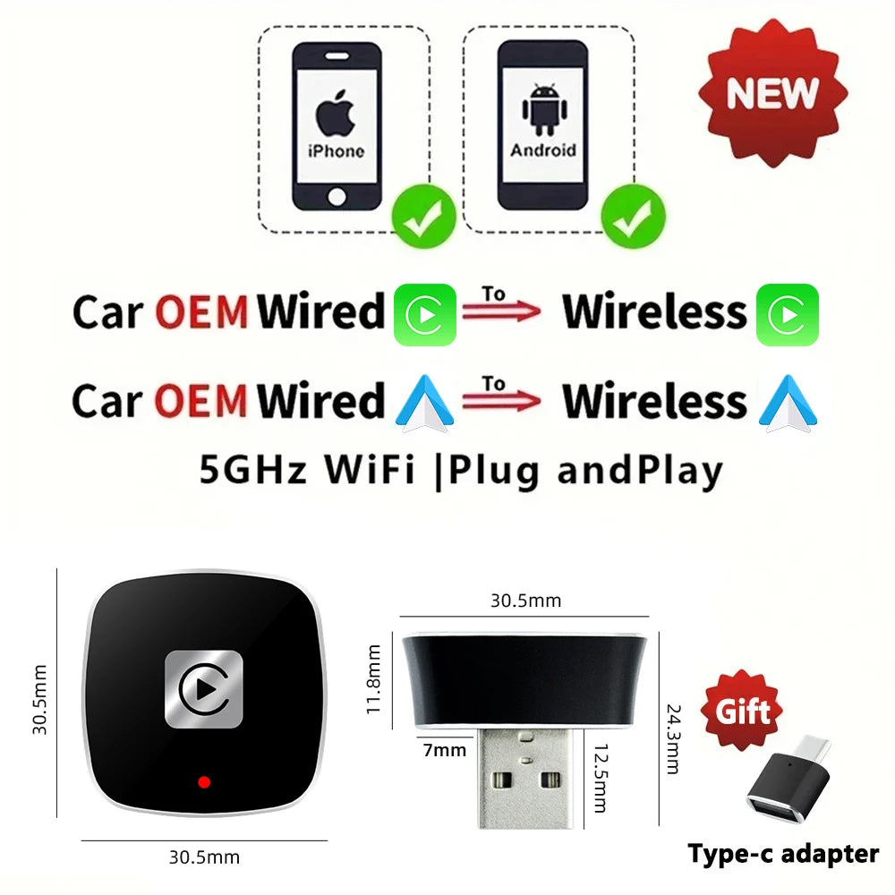 EKIY 2in1 Wireless CarPlay & Android Auto Adapter – AI Smart Box Dongle für kabelloses CarPlay im Auto